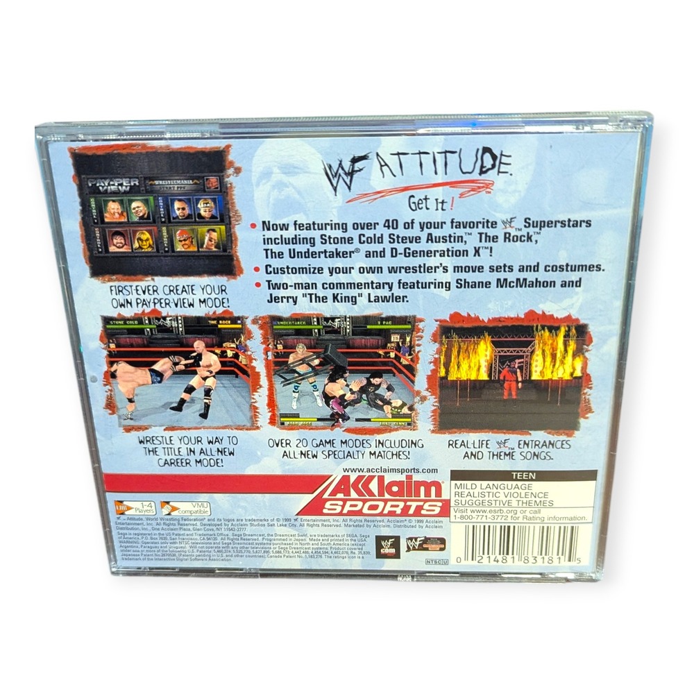 WWF Attitude Sega Dreamcast 1999 Wrestling Video Game Acclaim Sports CIB - Picture 2 of 9